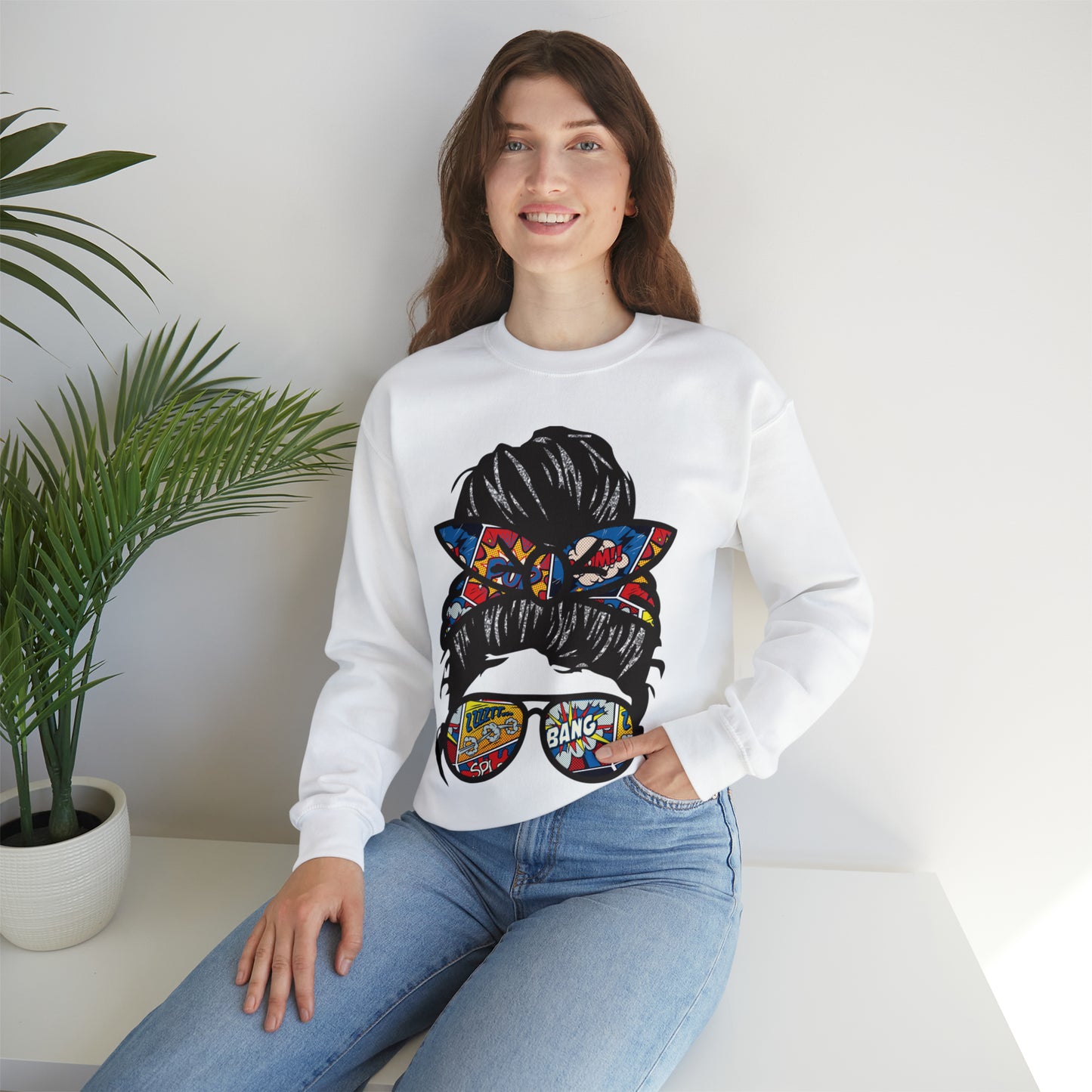 Messy Mom Bun Unisex Heavy Blend™ Crewneck Sweatshirt