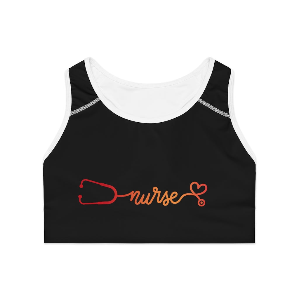 Nurse Themed Sports Bra (Black) (AOP)