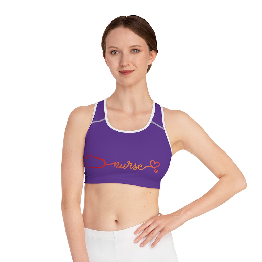 Nurse Themed Sports Bra (Purple) (AOP)