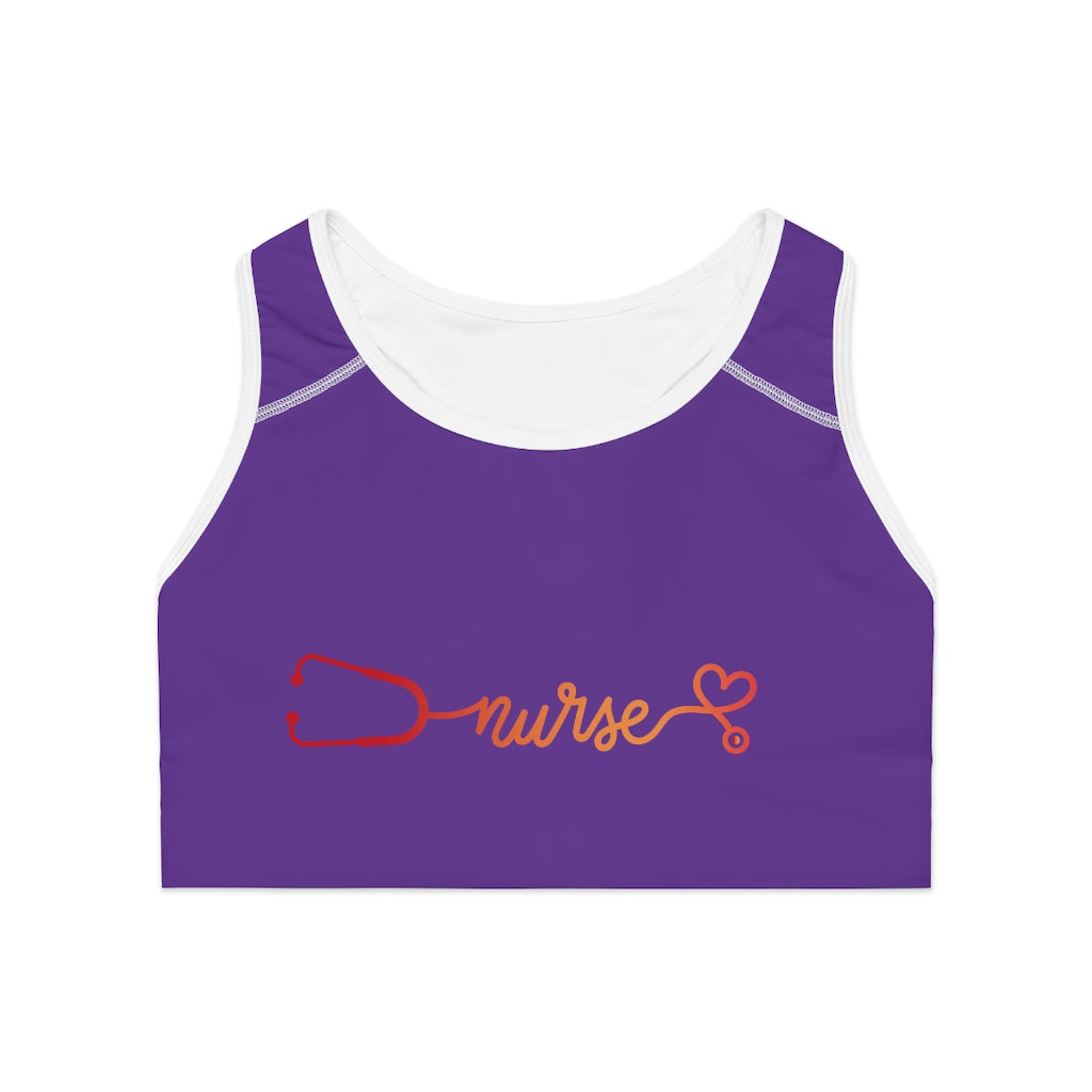 Nurse Themed Sports Bra (Purple) (AOP)