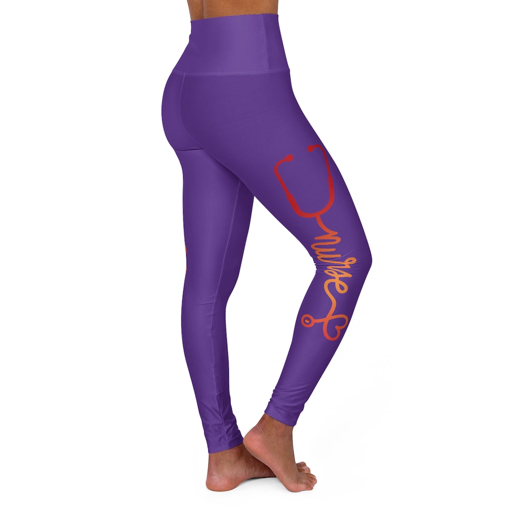 Nurse Heart High Waisted Yoga Leggings (Purple)