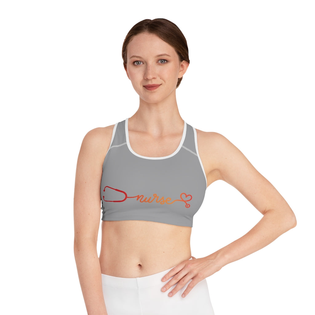 Nurse Themed Sports Bra (Grey) (AOP)