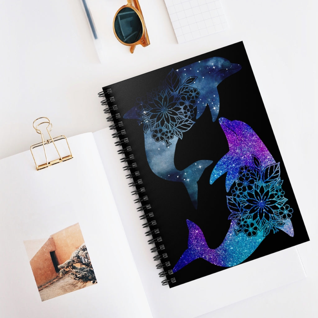 Dolphins Spiral Notebook Black - Ruled Line