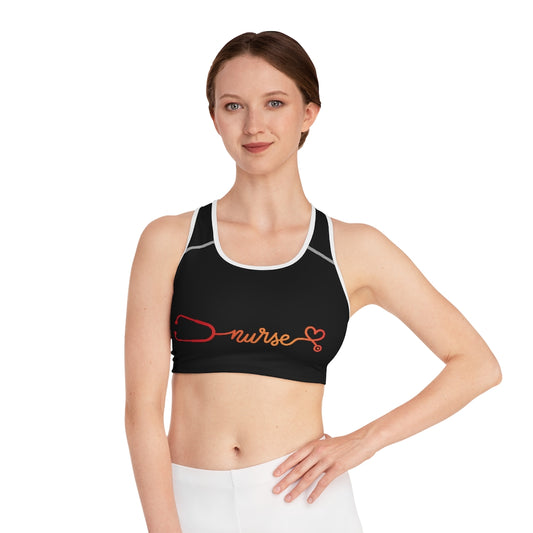 Nurse Themed Sports Bra (Black) (AOP)