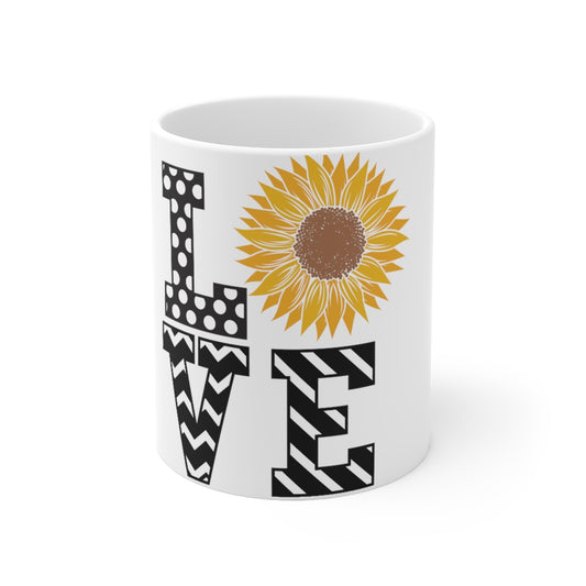 LOVE Sunflower Ceramic Mug 11oz- White